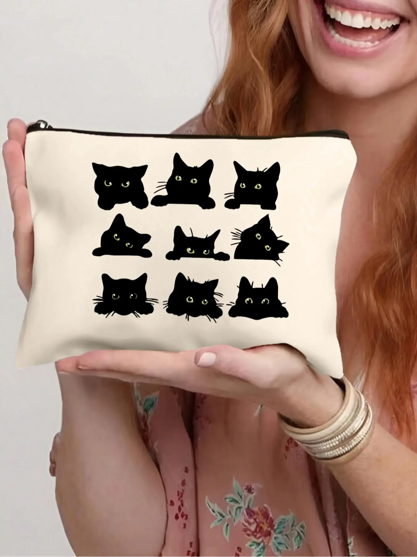 Cute Cat Pattern Makeup Bag, Zipper Makeup Bag, Cosmetics Travel Bag, Wallet Pencil Case, Stationery Bag, Multifunctional Bag, Gift for Friends
