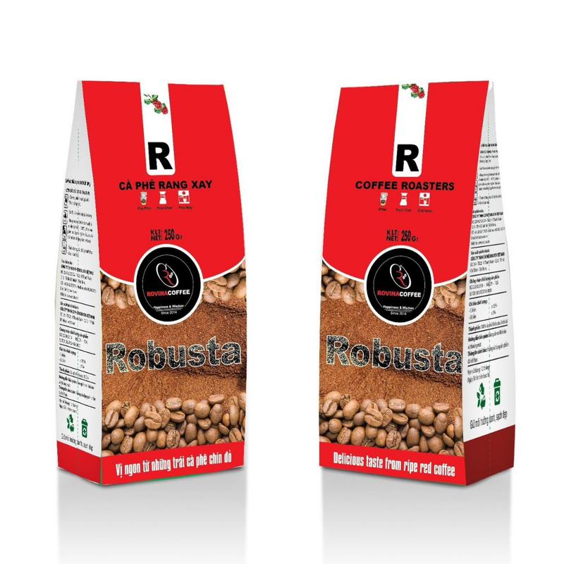 Cà Phê Hạt Robusta Việt Nam – Pha Máy – 250 Gr Hương Vị Cân Bằng Mùi Thơm Nhẹ, Vị Êm Thương Hiệu Rovina Coffee 1