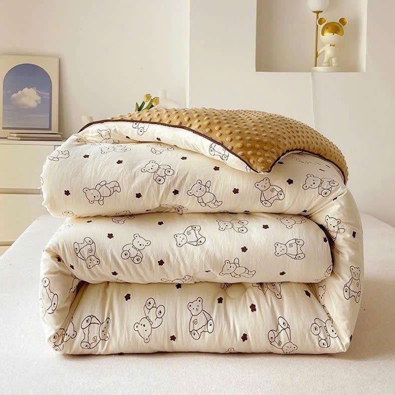 Chăn Phao Cotton Xơ Đậu Nành Hàn Quốc Cao Cấp Bông Pollyester có hạt massage Trắng tinh khiết An Toàn cho Sức Khỏe
