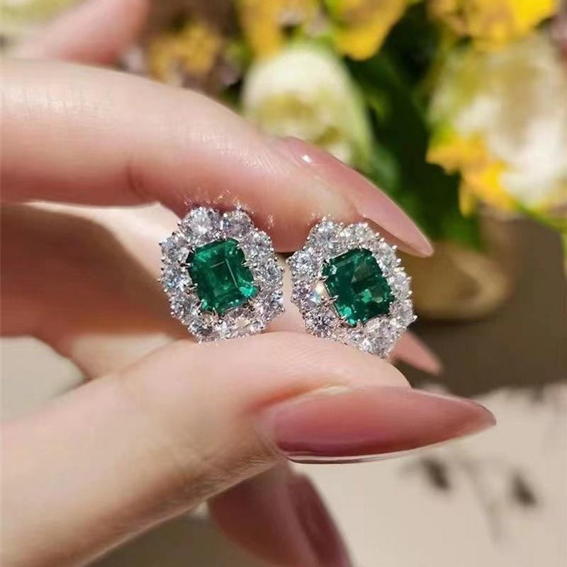 Simple Super Shiny Elegant Emerald Set Rings Necklace Frosty Style Stud Earrings Online Influencer Necklace TikTok Cross-Border Hot Sale 6