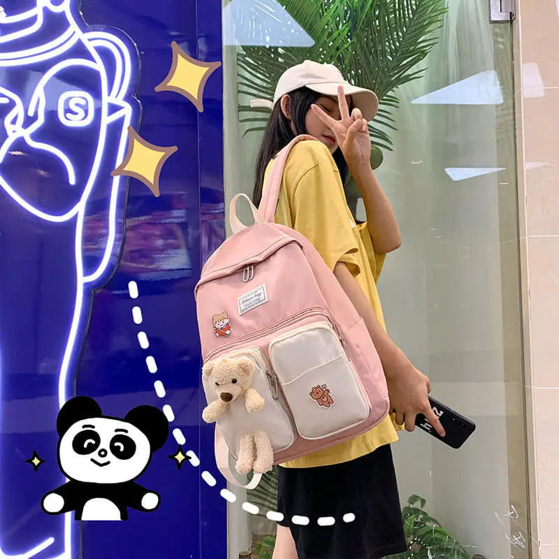Balo đi học nữ thời trang ulzzang hàn quốc, cặp học sinh cấp 1 2 kèm gấu cute  MA100