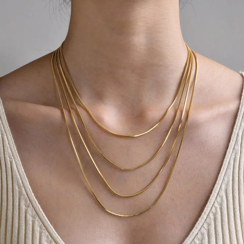 Gold Square Snake Chain Necklace,Stainless Steel Hypoallergenic Choker k Accessories for Women Men