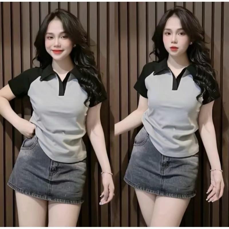 Áo Thun Polo Tay Phối Chất Tăm lạnh 50-90 kg. Áo Thun Bigsize Tay Ngắn Phối Màu. Nữ Women Top 7