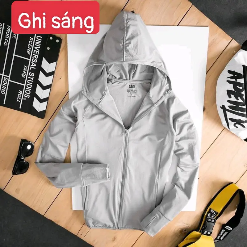Áo chống nắng nam nữ, vải thông thoáng, mũ che kín mặt, áo có khoá kéo 4