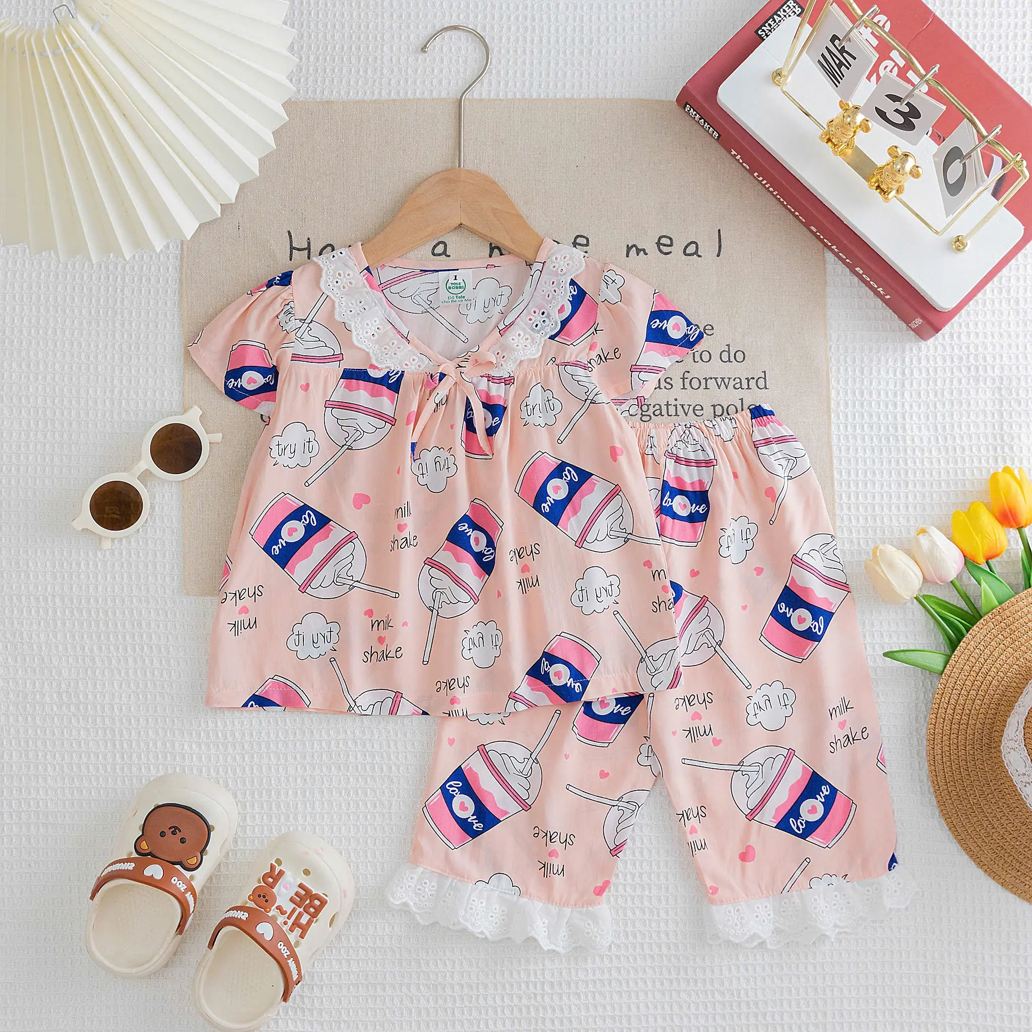 Quần Dài Tay Ngắn ( Mã 2 ) Họa tiết - Đồ Bộ Bé Gái - Bộ quần áo Tole Loại 1 mềm, mịn, mát size 7-37 kg 4-5 năm đồ  bộ  2ce set  đồ  bé  gái