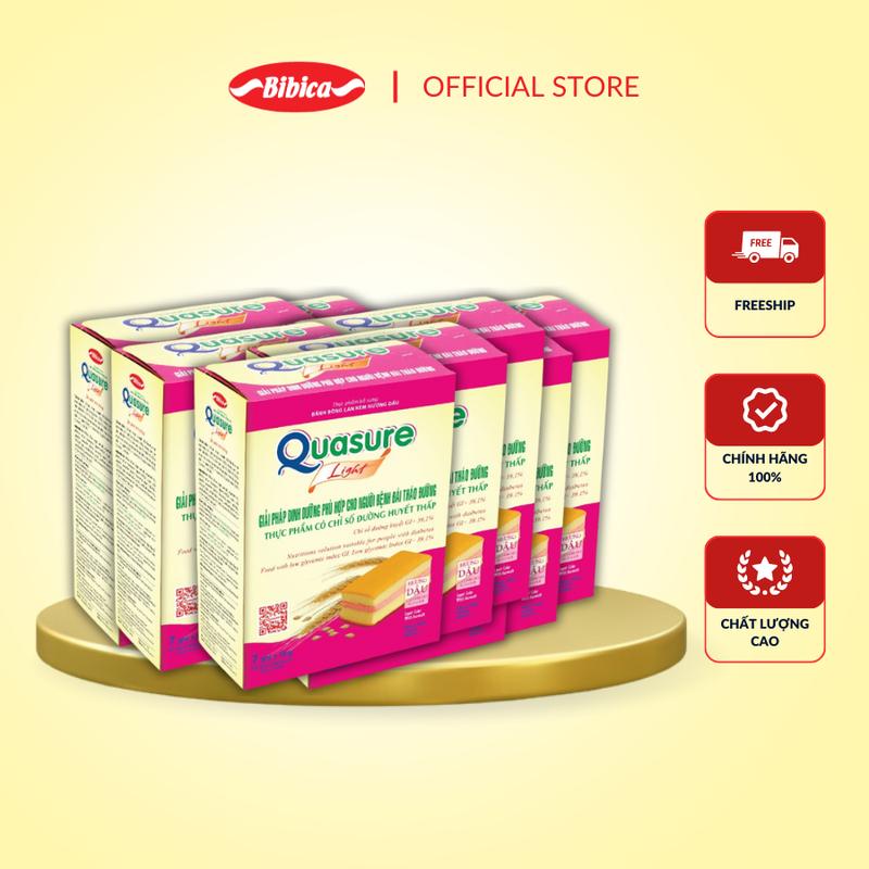 Combo 5 Hộp Bánh Bông Lan Quasure Light Dâu Bibica 126g - Thực phẩm dành cho người ăn kiêng, tiểu đường