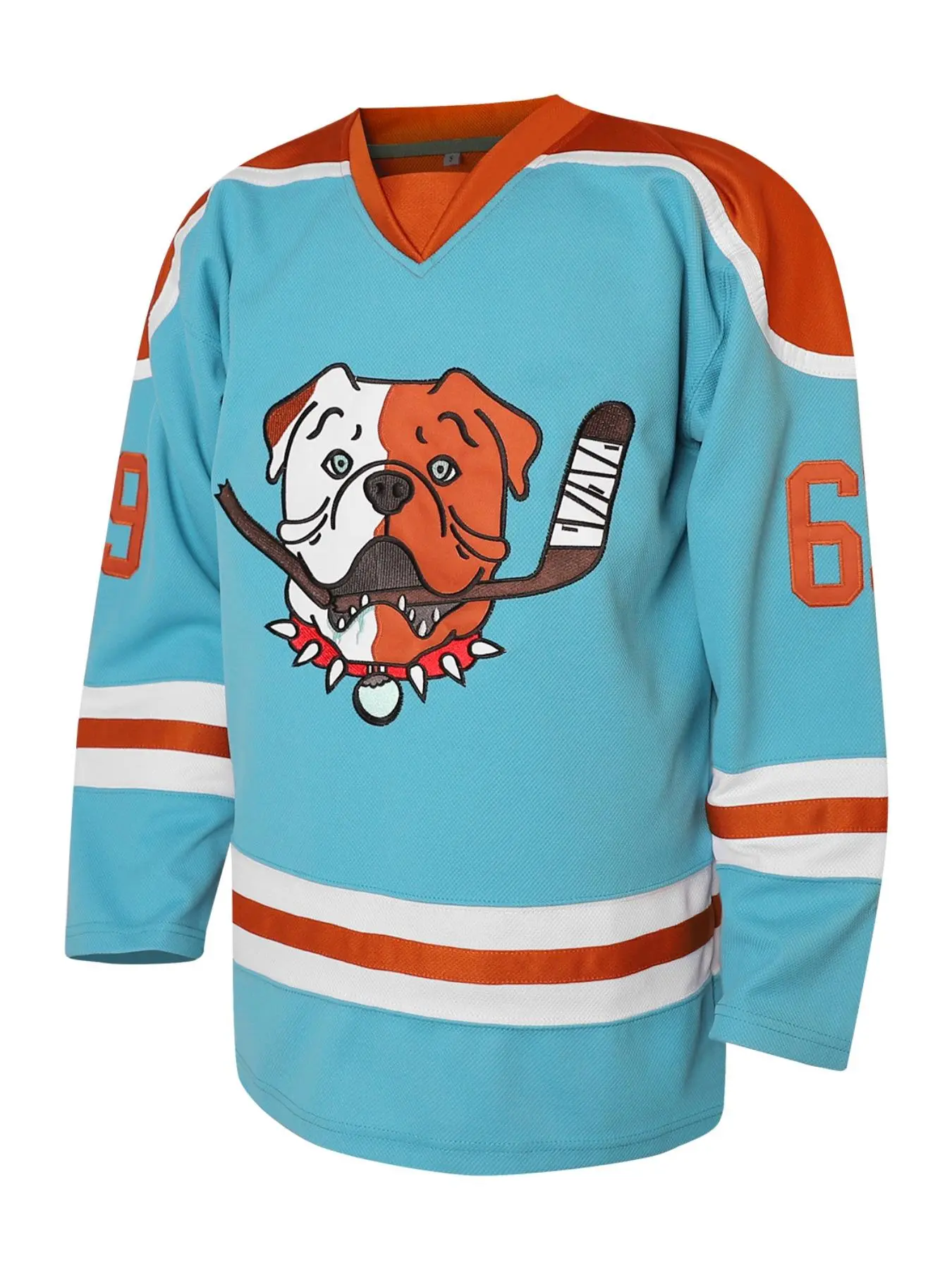 Men's Letter & Dog Embroidery Jersey, Vintage Long Sleeve V Neck Hockey Ball Uniform, Casual Sportswear for Men, Workout Tops
