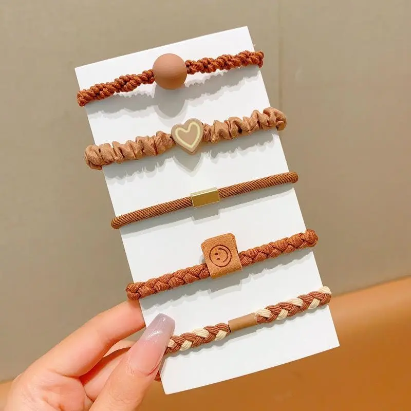Bộ 5 Dây Buộc Tóc Màu Đẹp Có Độ Đàn Hồi Cao Và Độ Bền Đơn Giản Cho Nữ Mã Mới Women Thun Scrunchies