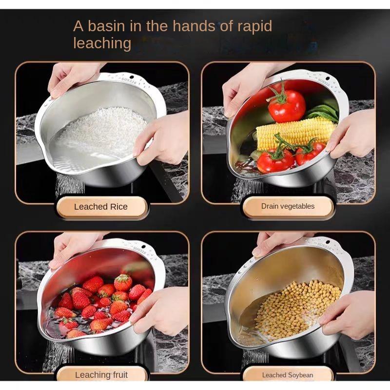 Drain basket stainless steel drain basin rice washing artifact kitchen home washing vegetable basin rice washing sieve special 1