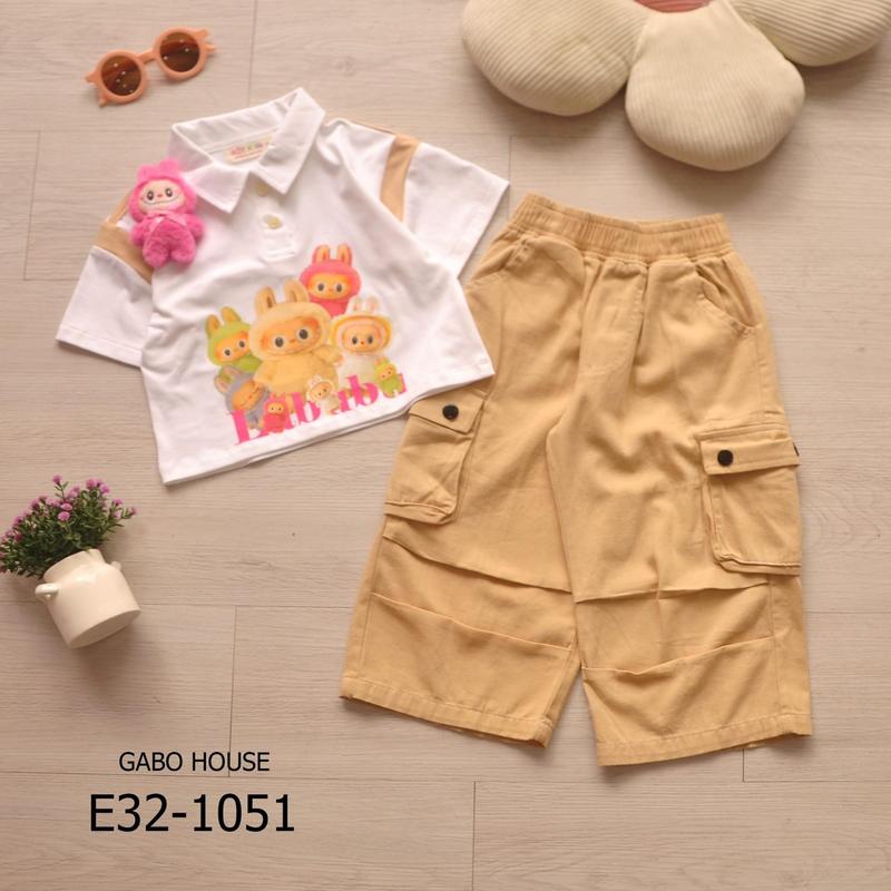 Bộ quần áo thun cotton in chữ phối quần suông rộng hiphop cực trend cho bé gái MO2