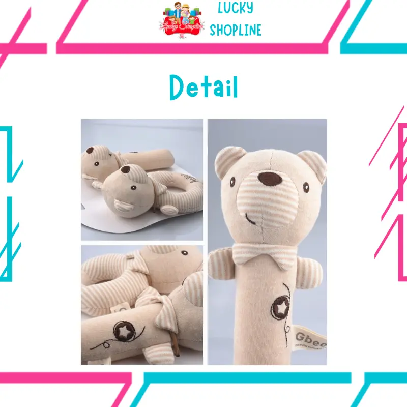 [BIG SALE] Mainan Bayi Organic Cotton Rattle Set (2pcs) ANIMAL RATTLE SET Boneka Stick Donat Kerincingan Plush Toys Play 7
