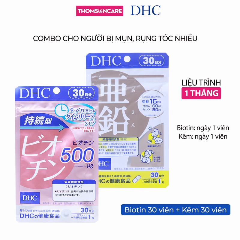 Viên uống DHC Kẽm và Biotin DHC combo cho người bị mụn, rụng tóc nhiều, bổ sung dưỡng chất cho tóc và da (Tặng ngay kẹo ngậm Glucose C)
