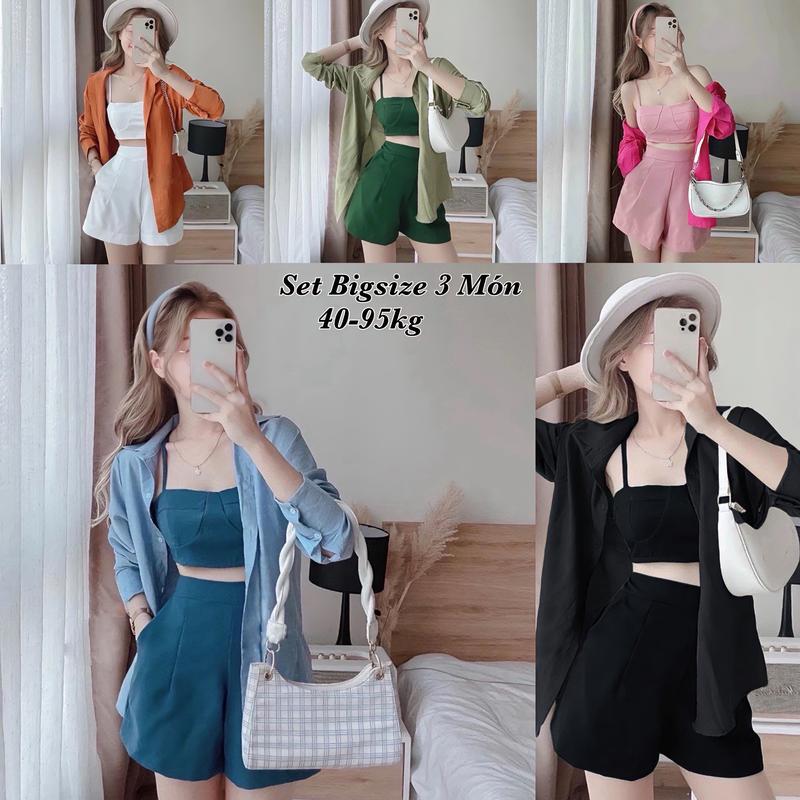 Set Bộ Đồ Đùi và Áo Khoác 3 Món Đi Biển Hot Hit Diện Hè Có Bigsize Xinh Xắn Sang Chảnh Dễ Thương Giá Rẻ 40-95kg Kem Nữ Áo Nhung Đen - 2219