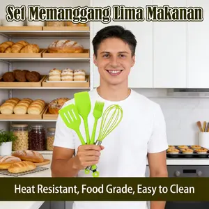 Set Peralatan Masak Silikon 5-in-1: Spatula, Sutil, Kuas Kue, Pengocok Telur, Sendok Sayur, Ideal untuk Memanggang & Membuat Kue, Model [Model Name], Panjang [Panjang cm], Lebar [Lebar cm]