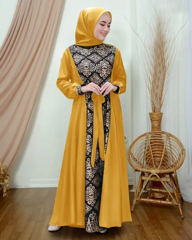 SC Maxi Irwansyah Busana Muslim Wanita Kombinasi Batik 9w M L XL XXL gamis dress Kain Navy Panjang Cantik 5