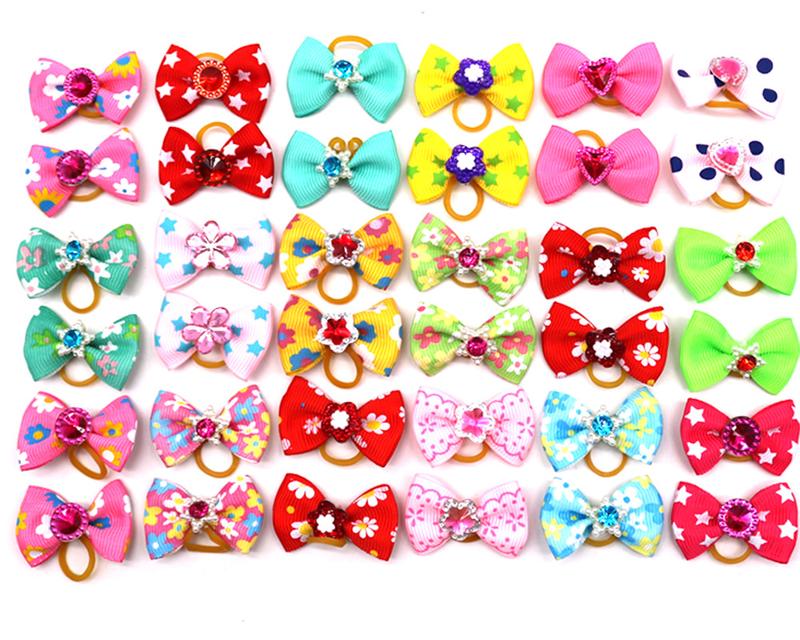 Product Introduction of 50/100 pcs New Pet Pet Dog Cat Hair Bows Rubber Bands Rubber Bands Diamond Dog Accessories Small Dog Pet Supplies Cute 5