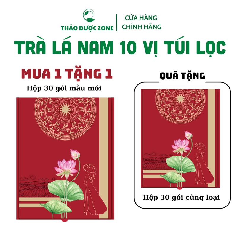 [Mua 1 tặng 1] Trà Lá Nam 10 Vị túi có lưới lọc Thảo Dược Zone -1 hộp 30 gói tặng 1 hộp 30 gói Chè Tea
