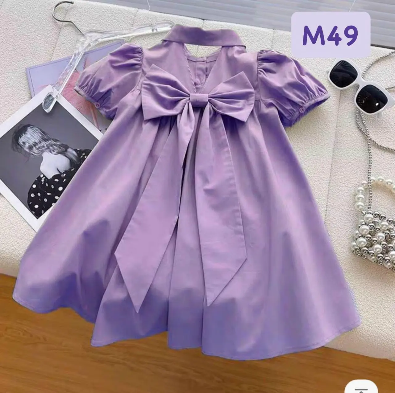 [8-26kg] M49 Váy Bé Gái Dáng Xuông Đính Nơ To Phong Cách Hàn Quốc, Đầm Cho Bé Đi Du Lịch, Đi Biển, Đi Cắm Trại