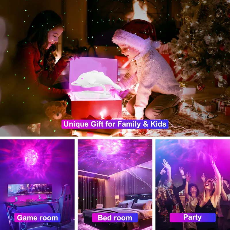 Dolphin Design Starry Sky Atmosphere Light, USB Powered Cute Dolphin Night Light, Decorative Ambient Light with Remote Control for Bedroom, Indoor Lighting 8