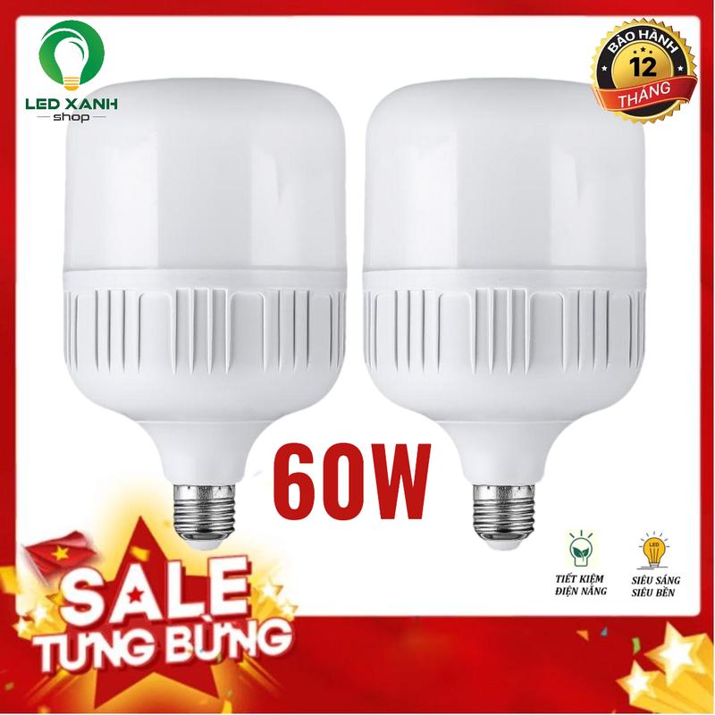 Bộ 2 bóng đèn led 60W cao cấp,thay thế đèn compact, đèn huỳnh quang - Bảo hành 12 tháng - LED XANH SHOP