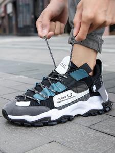 Men's Fashionable Letter Patched Design Lace Up Low Top Sneakers, Casual Comfortable Sports Running Shoes, Male All-match Round Toe Chunky Sneakers for Daily Life