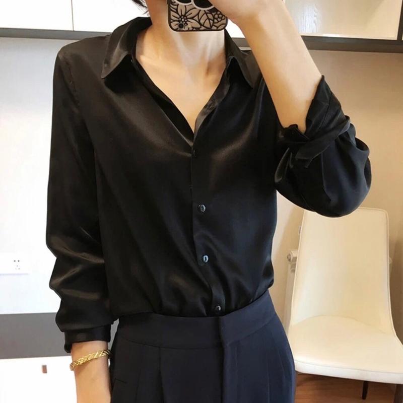 Three M 2520 Atasan kemeja blouse adella pain shirt import original terbaru new terlaris satin nyam murah sexy Katun Bunga Polos Slim-fitting 4