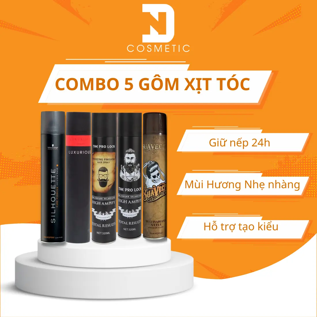 COMBO 5 chai gôm xịt tóc nam nữ chăm sóc tóc tạo kiểu tóc giữ nếp tóc