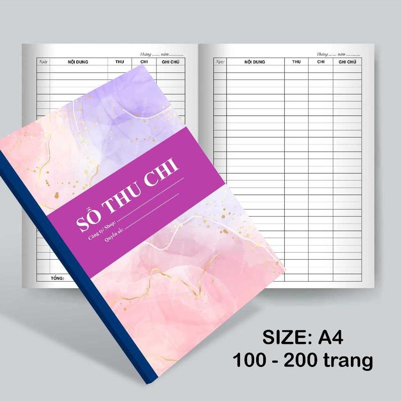  Sổ Thu Chi Mẫu Bìa Đẹp Dễ Thương A4 - Đóng Dọc - In 2 Mặt 