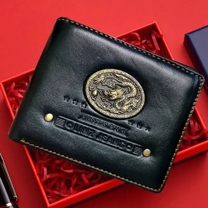 Ví Nam Da Bò Sáp Ý cao cấp mac Rồng tài lộc và may mắn 2024 - VN029 Hình Chữ Nhật Wallet 1