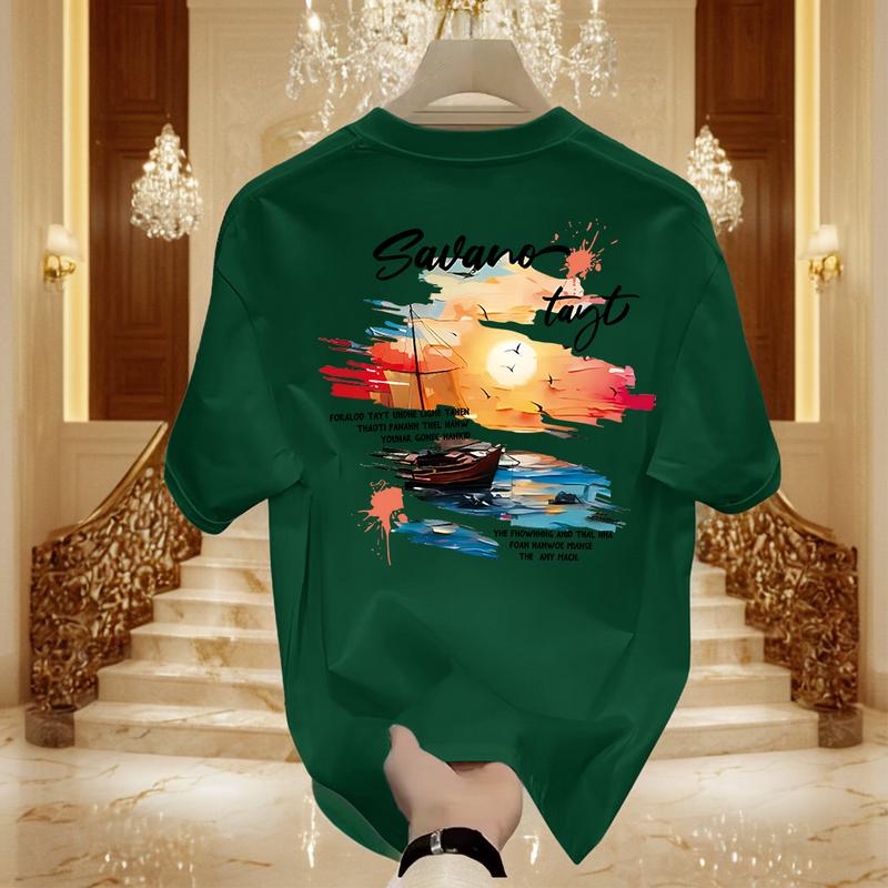 Product Introduction of Áo Thun Nam, In Hình Hoàng Hôn, Tay Ngắn, Dáng Rộng Vừa Vặn, Thoải Mái, Làm Bằng 100% Cotton 5