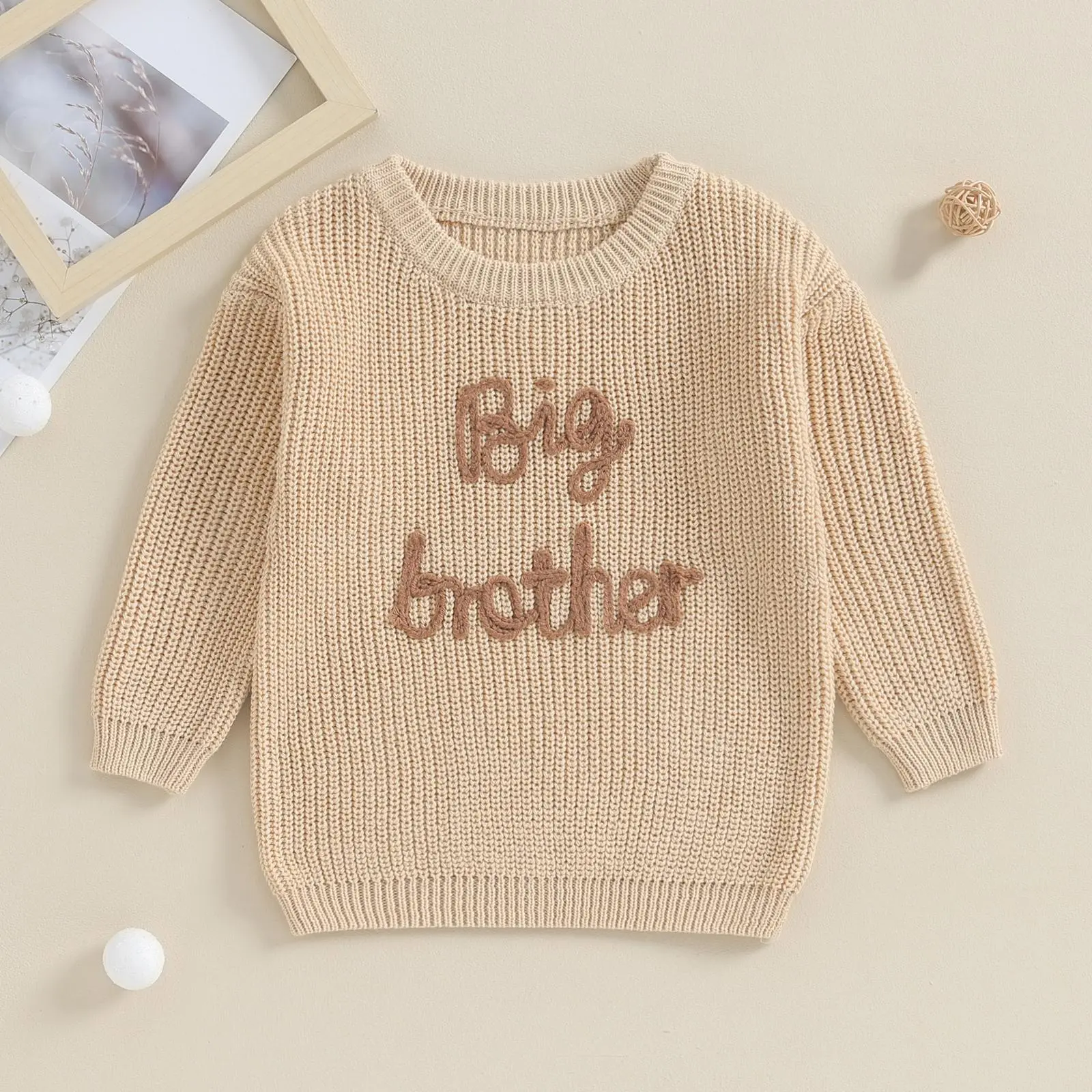 Toddler Boys Autumn Winter Sweater Long Sleeve Letter Embroidery Pullover Knitwear