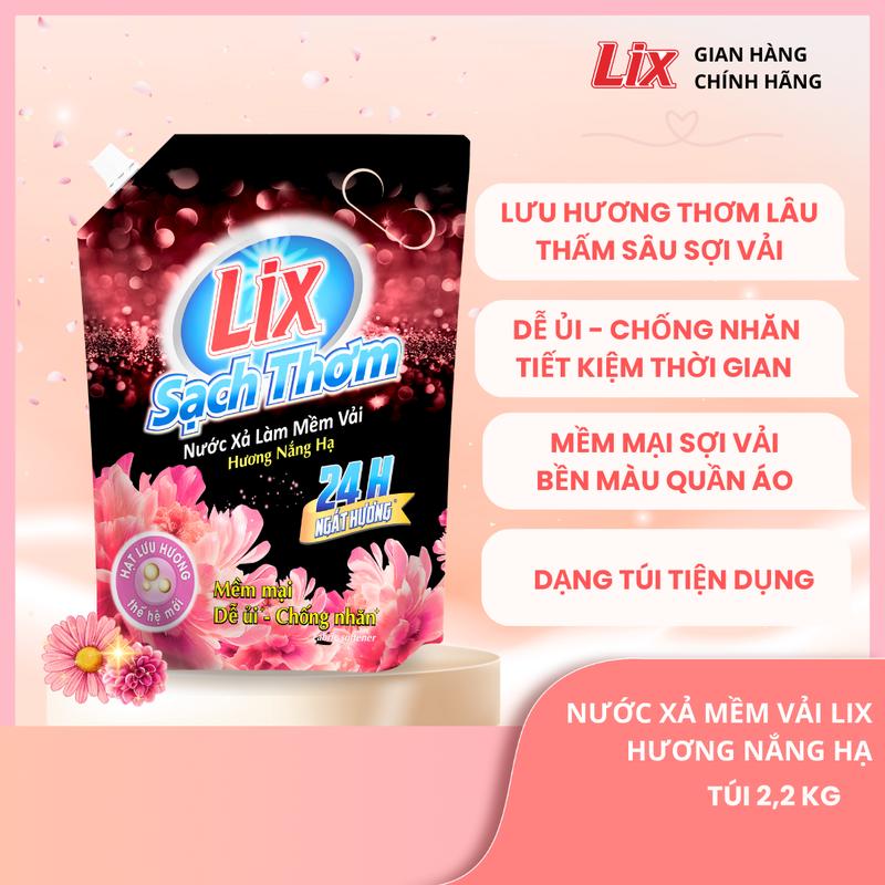 Nước xả làm mềm vải Lix Làm Sạch thơm hương nắng hạ 2,2L- Nước xả hạt lưu hương thơm trên sợi vải - 17602/17601