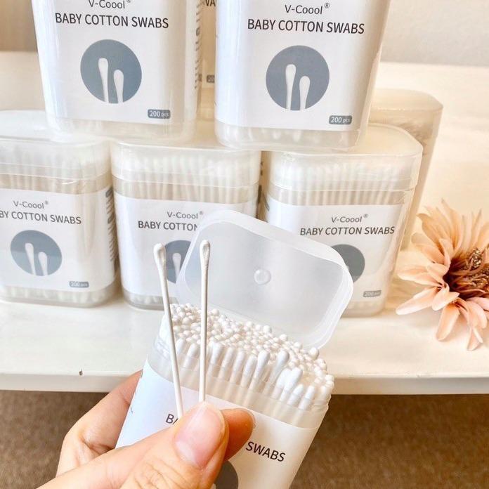 Tăm Bông cho bé sơ sinh Misuta, Vcool Bông Ngoáy Tai với 1 đầu dẹt và 1 đầu xoắn tiện lợi cho bé Voi