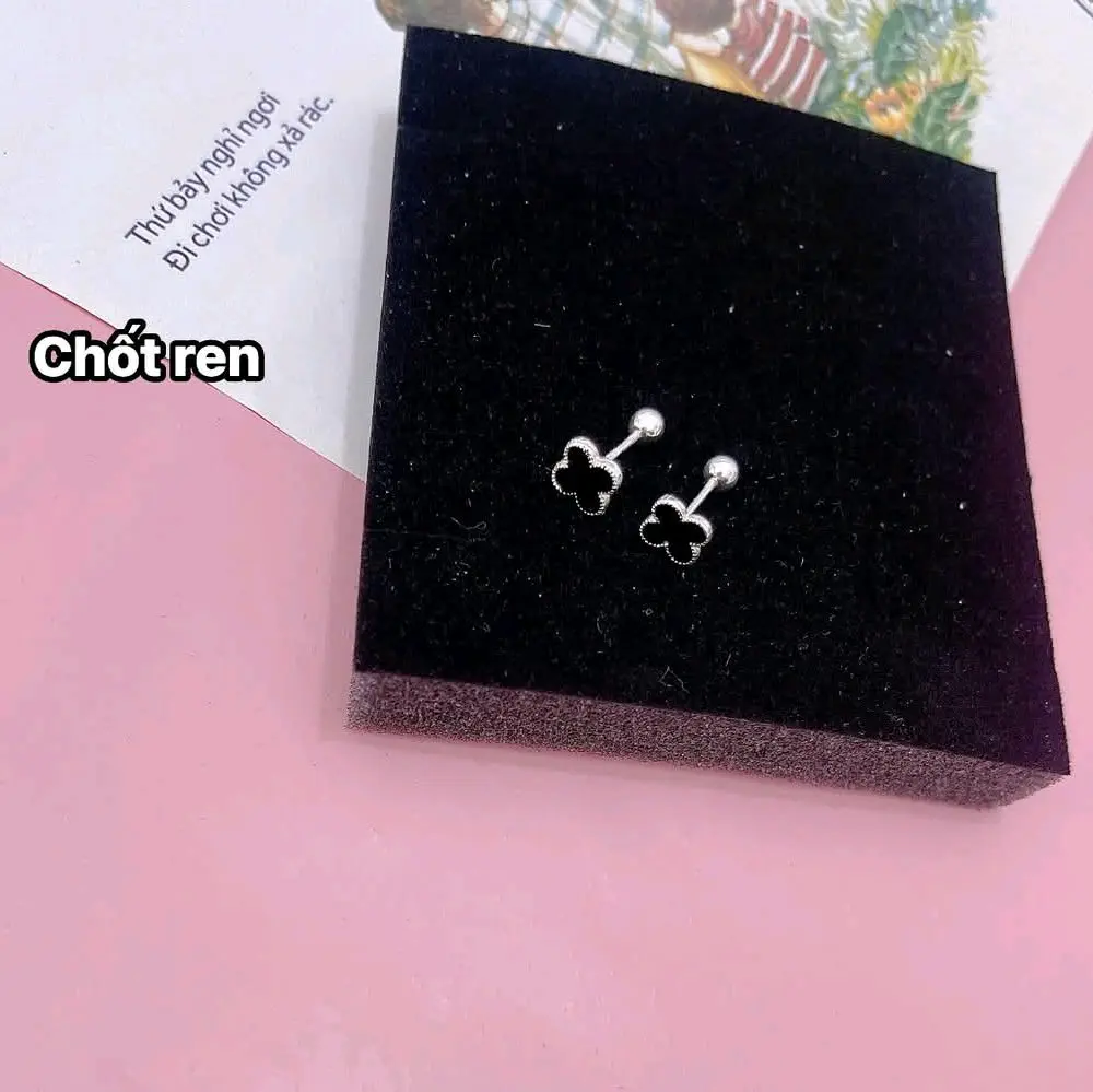 Bông tai bạc cỏ 4 lá chốt ren cho nữ - Hera Jewelry