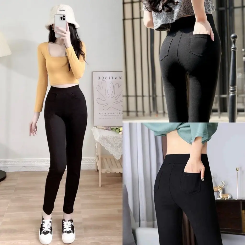 Quần Legging Nữ Cạp Cao Có Túi Chất Liệu CottonCo Giãn 4 Chiều Thun Tập Gym Sport