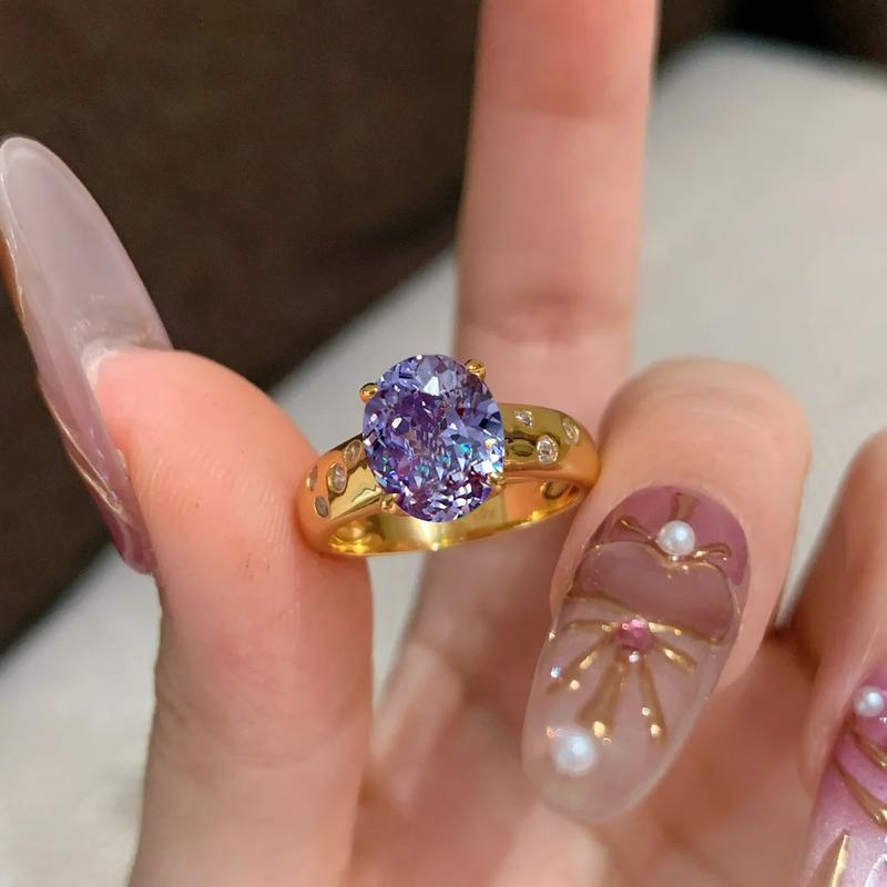 Product Introduction of Vintage Retro Nine Purple Fire Ring Light Luxury Retro Purple Qi Donglai Pigeon Egg High Carbon Diamond Ring for Women 0