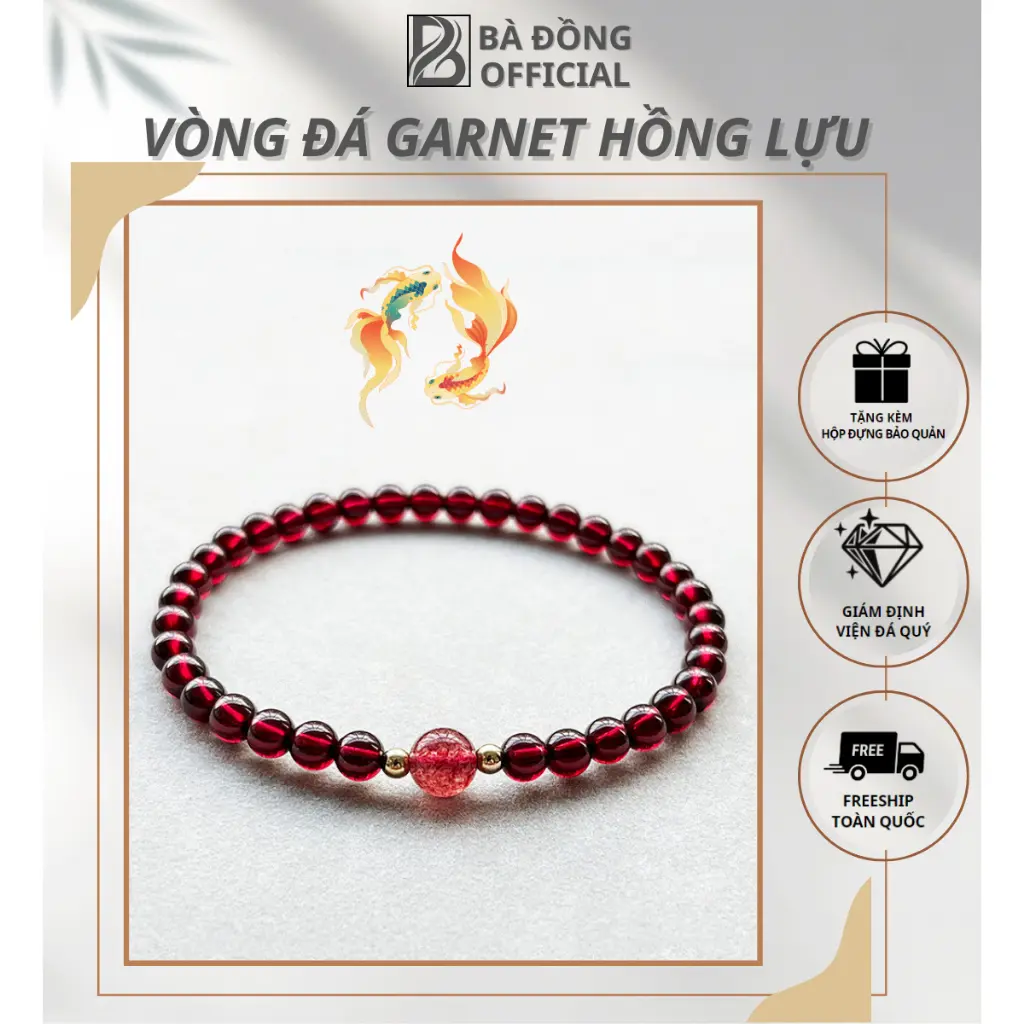 Vòng tay & Lắc tay , Vòng Phong Thủy Đá GARNET Hồng Lựu Size Nhỏ Tinh Tế Sang Trọng Tặng Kèm Hộp Đựng ADELA GEMS