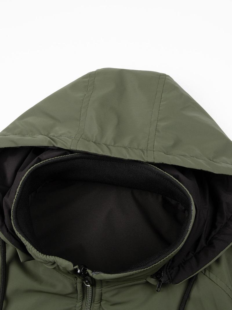 Product Introduction of Men's Solid Color Reversible Pocket Zipper Removable Hooded Jacket, Loose Casual Waterproof Windproof Drawstring Long Sleeve Outerwear for Fall & Winter, Men's Clothes for Daily Wear 6