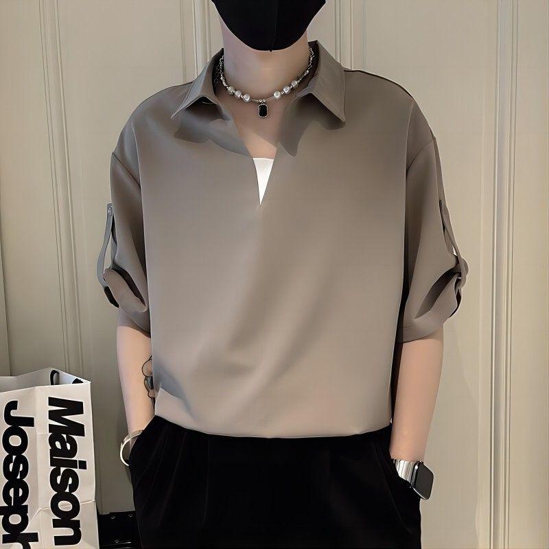 Áo Polo, Cao Cấp, Đẹp Trai Và Mỏng, Phong Cách Thường Ngày Thiết Kế Ngầu Tay Lửng Dành Cho Nam Giới, Hợp Xu hướng Và Thời Trang, Thích Hợp Cho Mùa Hè, Thời Trang Độc Đáo Áo Sơ Mi Dễ Phối Đồ
