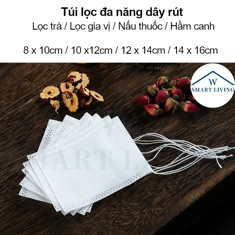 100 Túi lọc trà lọc cà phê dây rút nhiều kích cỡ 8x10cm 10x12cm 12x14cm 14x16cm Gia Dụng Thông Minh đa dụng tiện lợi lọc gia vị hầm canh