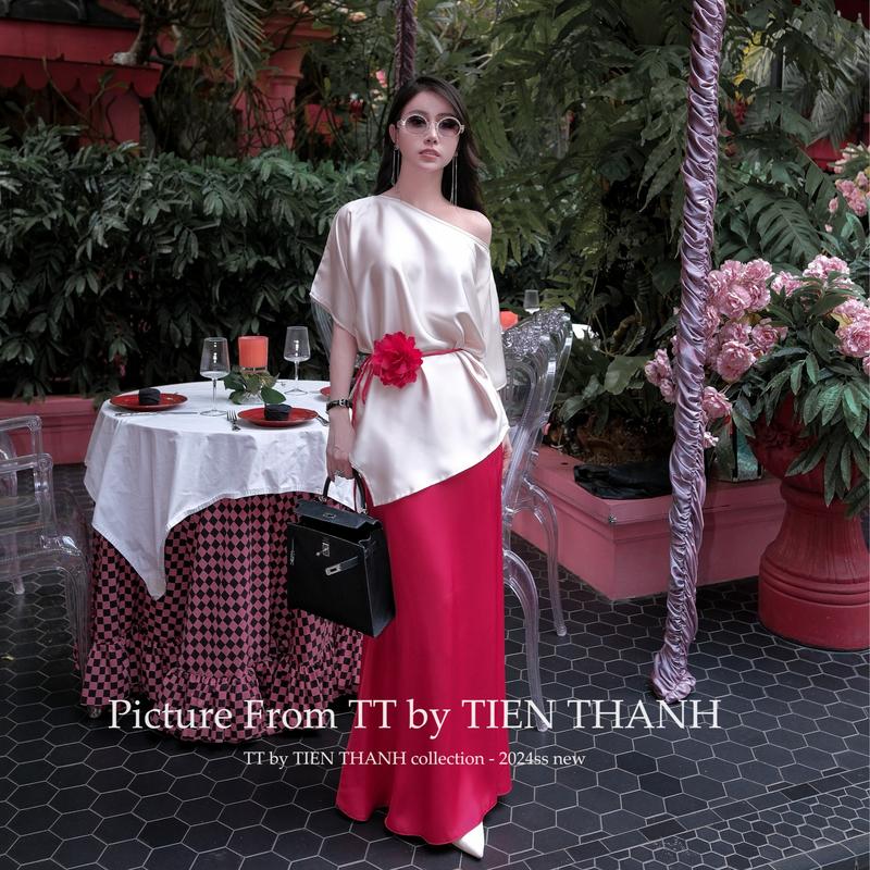 Bộ đồ Julie từ T T by TIENTHANH - Chân váy đuôi cá, áo đơn giản lệch vai - Màu trắng/đen/nude đậm/nude nhạt/đỏ đô/xám tây - Chất liệu lụa Hàn Châu - Kích thước S/M/L - Nữ, Women Nữ Top 1