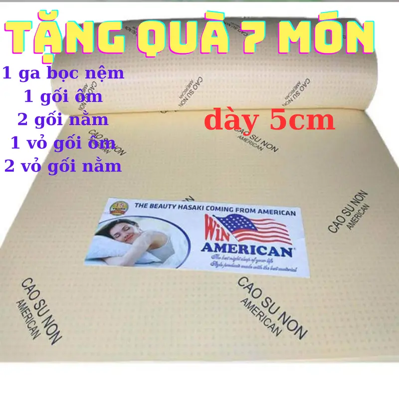 Nệm  1m, 1m2, 1m4, 1m6, 1m8, 2m, 2m2 Dày 5cm cao su non american  êm ái (đủ kích thước) nệm 0