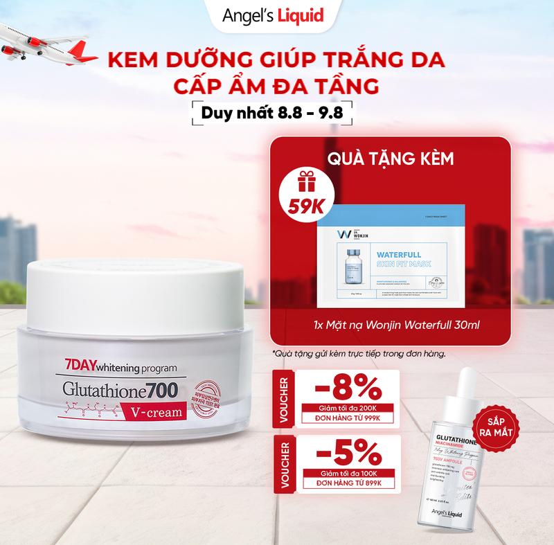 [LIVE] Kem Dưỡng Giúp Trắng Da, Cấp Ẩm Đa Tầng Angel's Liquid 7 Day Whitening Program Glutathione 700 V-Cream 50ml