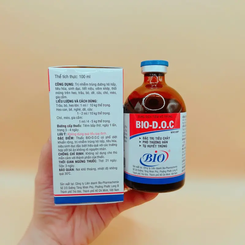 Bio D.O.C (Bio doc 100ml) dung dịch tiêm đặc trị tiêu chảy, phó thương hàn, tụ huyết trùng chó, mèo, gà chọi, gà tre, gà nòi, gia súc, gia cầm (dạng lỏng) 4