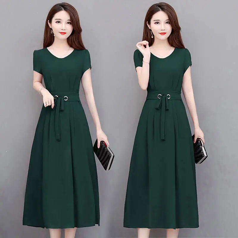 Váy Ngoại Cỡ Dành Cho Phụ Nữ, Nhanh Chóng Vận Chuyển, ngắn Tay Áo, Dài Trung Bình Trên Đầu Gối, Dòng Váy Midi, Thắt Lưng Mỏng Vừa Vặn, Váy Chữ A, Hỗ Trợ 2024 Mùa Hè 2