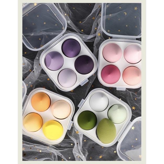 Set 4 Bông Mút Trang Điểm Hình Trứng Kèm Hộp Đựng ( Random màu) Nữ Cosmetic 2