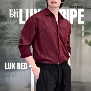BITI Lux Stripe | Kemeja Lengan Panjang Pria Salur Merah Maroon Navy  Hitam Formal Fit
