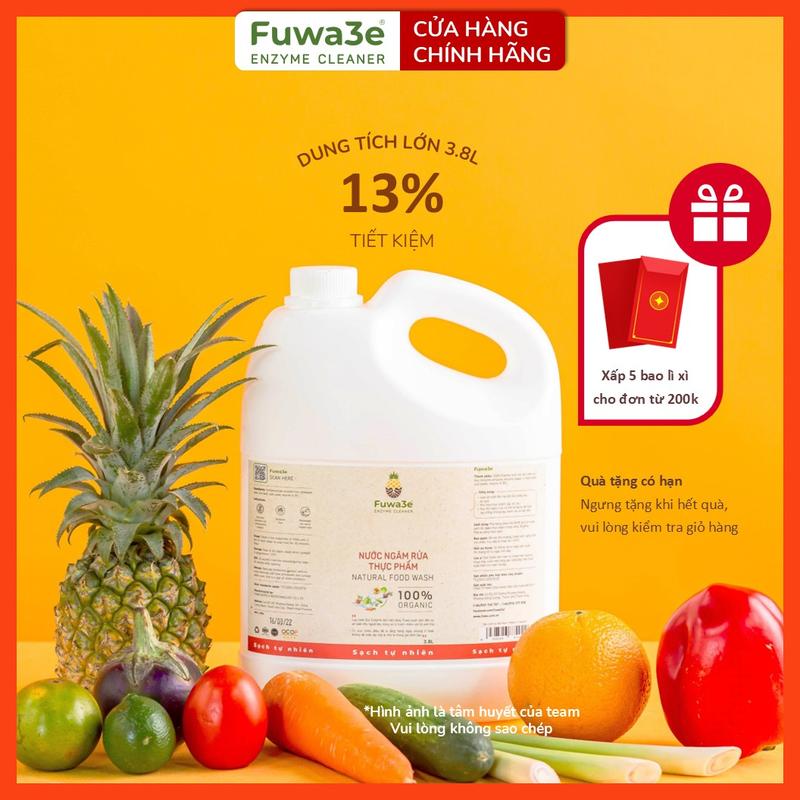 Nước ngâm rửa rau củ quả Fuwa3e enzyme sinh học từ vỏ dứa 3.8L- làm sạch thuốc bảo vệ thực vật, vi khuẩn