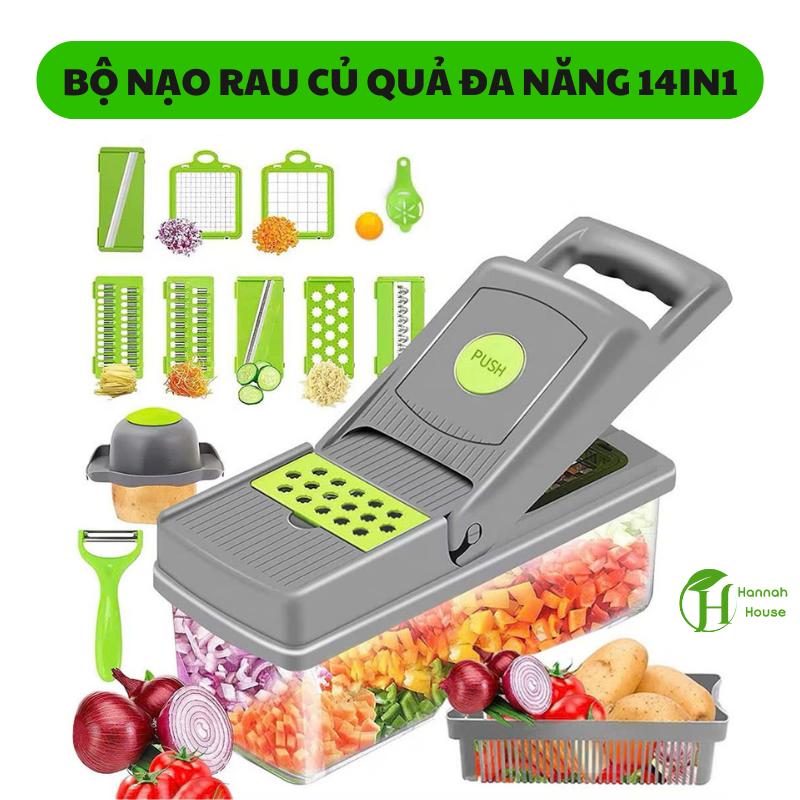 Bộ nạo đa năng 14 chi tiết, bộ dụng cụ bào, cắt thạch rau củ trái cây kèm lưỡi dao inox 304 không gỉ sắc bén  tiện lợi