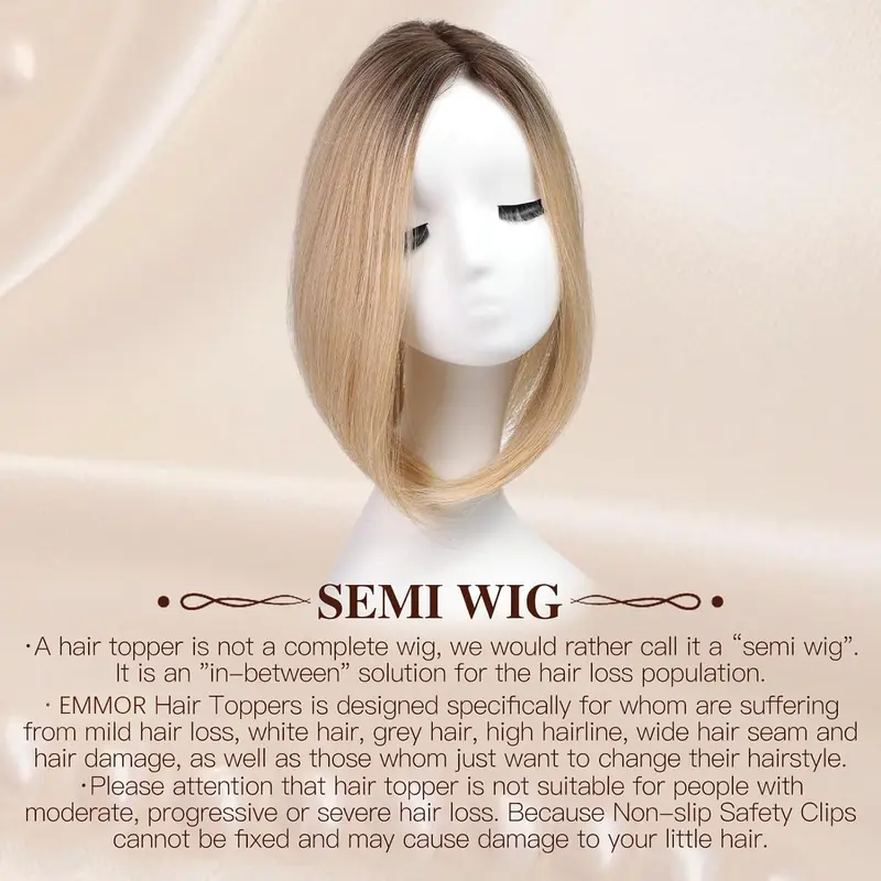 Local shipping- 14 Inch Light Blonde & Brown Hair Toppers for Women Human Hair Toppers Hair Pieces Swiss Base with 3 Clips in Wiglets Toppers for Women with Thinning Hair Grey Hair Loss 4